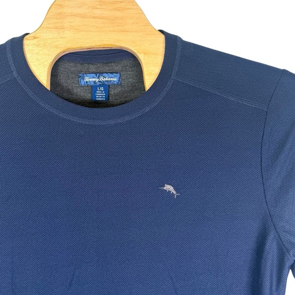 Tommy Bahama Men's Large Navy Blue Long Sleeve Crew Shirt Active Outdoor Rayon - Picture 1 of 8